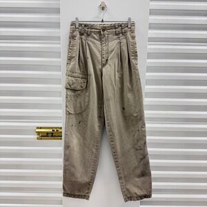 Vintage Expressions Pleated Cargo Work Pants Khaki Brown Distressed Size 30x32